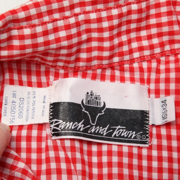 Vintage Ranch and Town Shirt Mens 15.5x34 Red Gingham Check Pearl Snap USA - Picture 4 of 10
